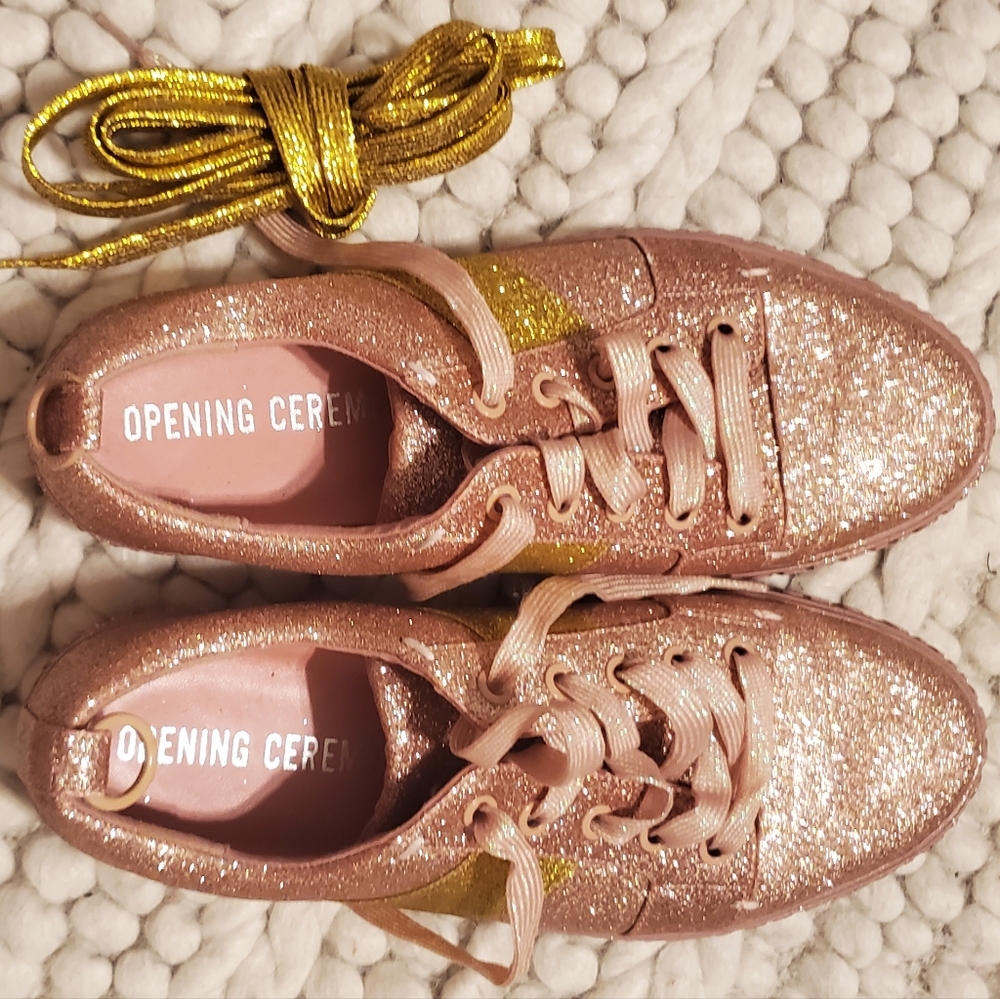 Opening ceremony glitter sneakers, pink and gold